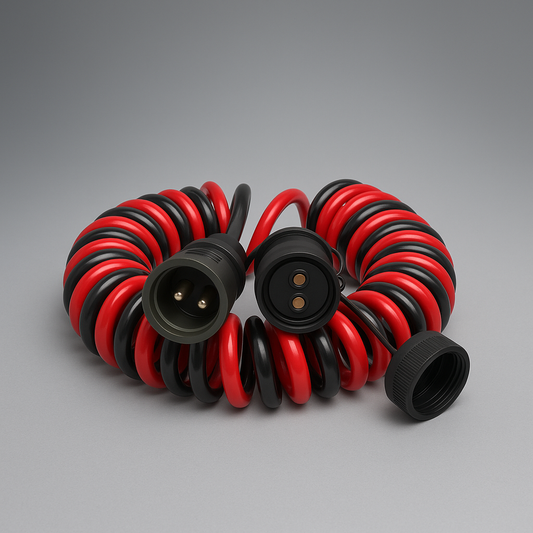 Kabel Sattel Spiralkabel 02-polig 4,5m mit Stecker und Steckdose